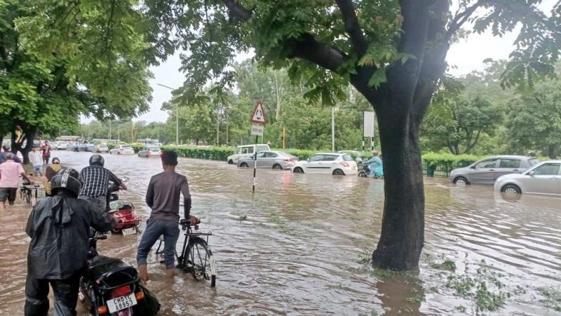 Roads in Chandigarh submerged during heavy rains