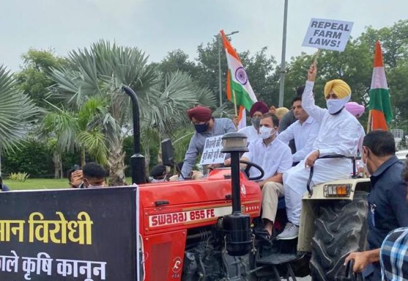 Rahul Gandhi drives tractor to Parliament in support of farmers