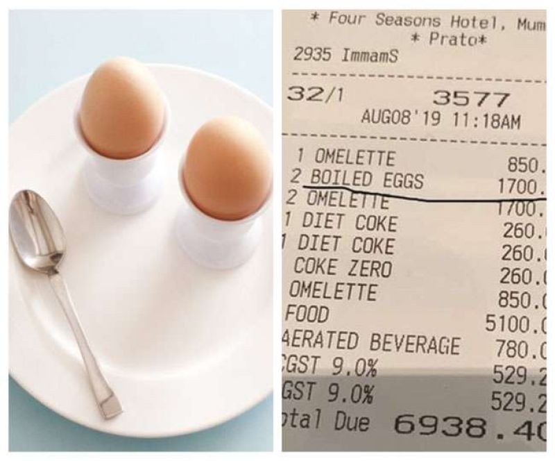 Hotel charged RS 1700 for two boiled eggs