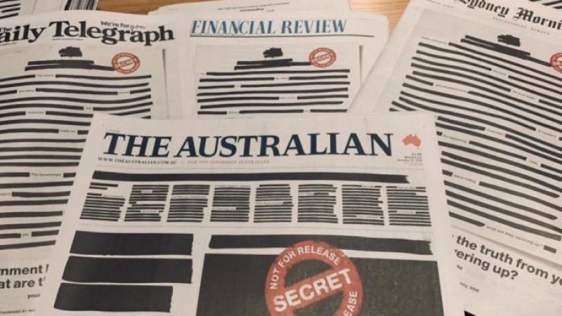 Australian newspapers black out front pages