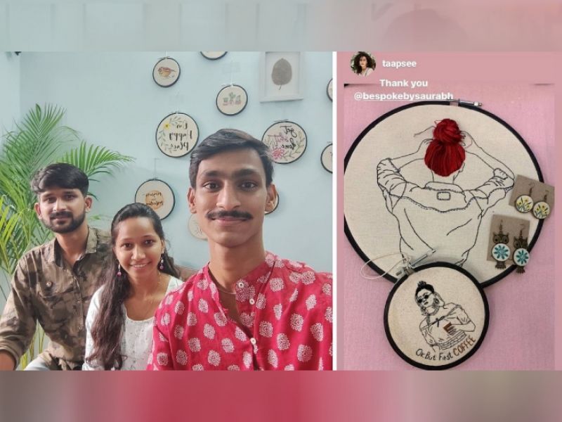 21 year old Saurabh doing Embroidery on Leaves