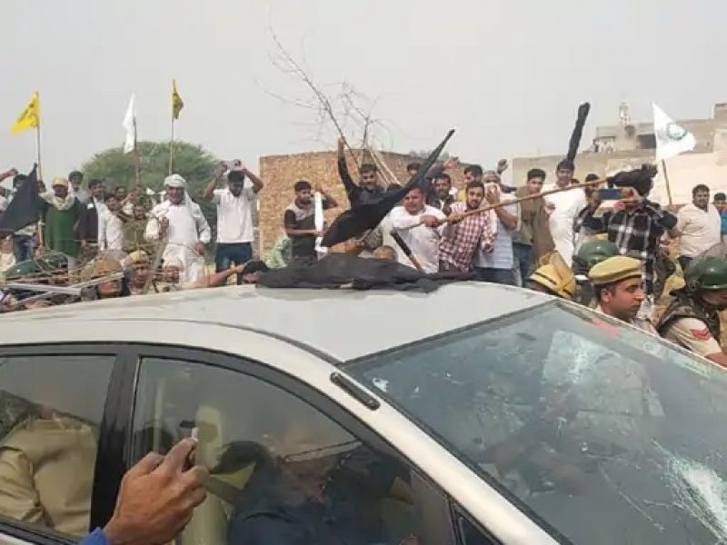 BJP Rajya Sabha member surrounded by farmers in Narnaud