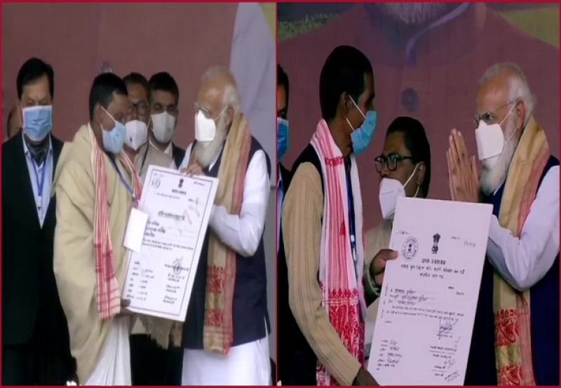 PM Modi distributes land allotment certificates in Assam