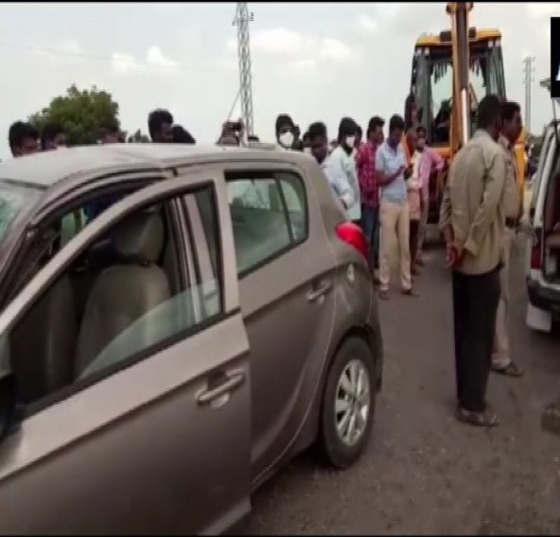Heavy truck collided between car and truck