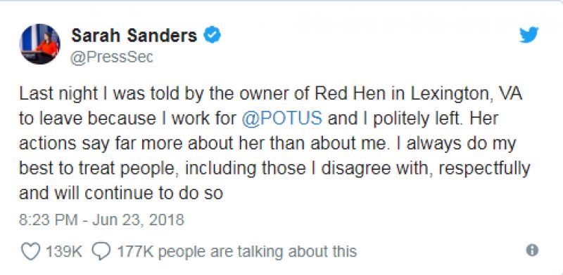 Trump's press secretary 'Sarah Sanders' Kicked out from the restaurant