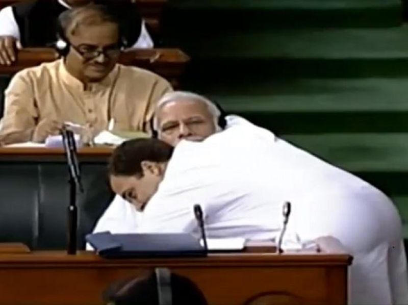 Rahul Gandhi hugs PM Modi